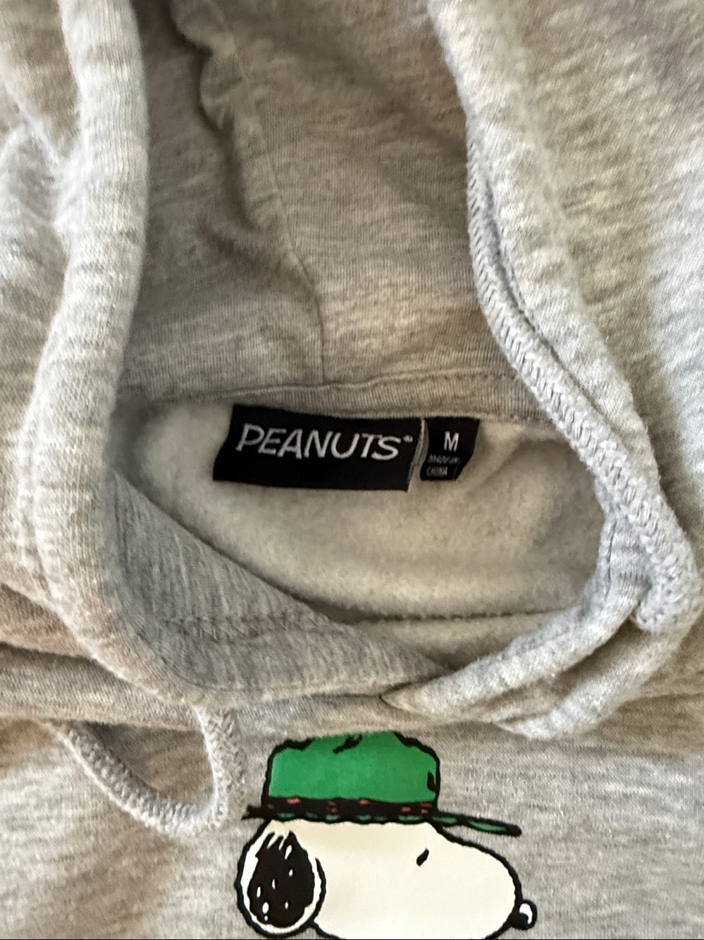 Peanuts adult M Gray Hooded Sweatshirt with Green Snoopy & Woodstock graphic - Picture 4 of 8